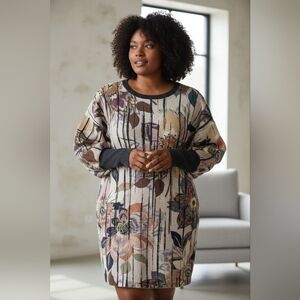 Uncle Frank Women's Ribbed Floral Sweater Dress Size XL Balloon Sleeve PTP 25 in